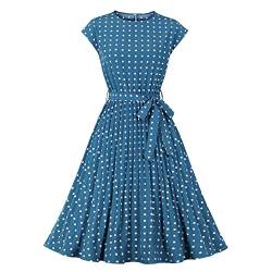 Wellwits Damen Polka Dots Flügelärmel Plissee Vintage Kleid, blau, Small von Wellwits