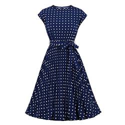 Wellwits Damen Polka Dots Flügelärmel Plissee Vintage Kleid, königsblau, XX-Large von Wellwits