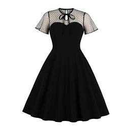 Wellwits Damen Polka Dots Stickerei Schlüsselloch Krawatte Vintage Cocktailkleid, Schwarz, 48 DE/50 DE Mehr von Wellwits