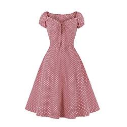 Wellwits Damen Polka Dots Tie Raffed Front 1950er Vintage Kleid, rose, 40 von Wellwits