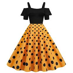 Wellwits Damen Schwarzer Oberteil Gelbe Polka Punkte Tanz Bühne Retro Kleid M von Wellwits