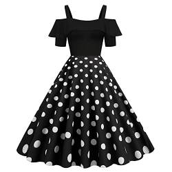 Wellwits Damen Schwarzer Oberteil Rote Polka Punkte Feier Retro 1950er Kleid 2XL von Wellwits