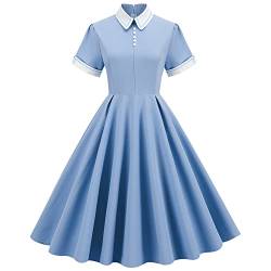 Wellwits Damen Stickkragen Polka Dots 1950er Vintage Cocktailkleid, Solides Hellblau, 36-38 von Wellwits