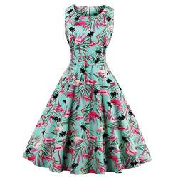 Wellwits Damen Tropical Leaf Flamingo Hepburn 1950er Vintage Swing Kleid - mehrfarbig - 34-36 von Wellwits