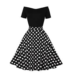 Wellwits Damen schwarzes Mieder geraffte Polka Dots Mesh Halloween Party formale 1950er Jahre Vintage Kleid, Kein Netz, schwarz, 36-38 von Wellwits