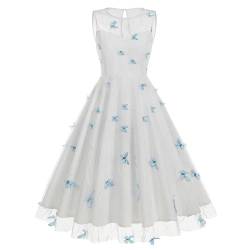 Wellwits Frauen Blauer Schmetterling Tulle Illusion Cocktail Vintage Kleid Weiß L von Wellwits