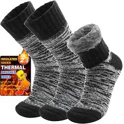 Thermosocken Warme Wintersocken Dicke Kuschelsocken Skisocken Arbeitssocken Atmungsaktiv Outdoorsocken Weihnachtssocken Damen Herren Socken Geschenke Weihnachten Winter Christmas Socks(Schwarz,L) von Welwoos