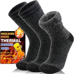 Thermosocken für Winter Warme Kuschelsocken Dicke Wintersocken Skisocken Arbeitssocken Weihnachtssocken Damen Herren Socken Geschenke Kuschelsocken Weihnachten Winter Christmas Socks(Schwarz,M) von Welwoos