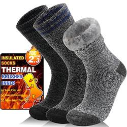 Thermosocken für Winter Warme Kuschelsocken Dicke Wintersocken Skisocken Arbeitssocken Weihnachtssocken Damen Herren Socken Geschenke Kuschelsocken Weihnachten Winter Christmas Socks 3 Paar(Grau,L) von Welwoos