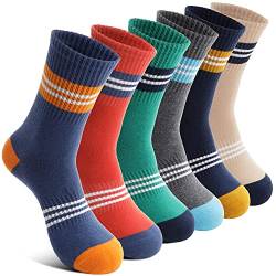 Welwoos Kinder Jungen Socken Sportsocken Atmungsaktiv Laufsocken Kompressions Baumwolle Geschenke Kindersocken 6 Paare(Dünne Streifen, 5-8 Jahre) von Welwoos