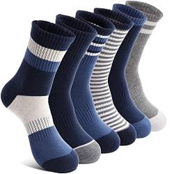 Welwoos Kinder Jungen Socken Sportsocken Atmungsaktiv Laufsocken Kompressions Baumwolle Geschenke Kindersocken 6 Paare(Grau Blau, 5-8 Jahre) von Welwoos
