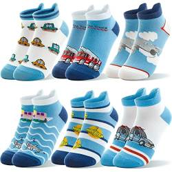 Welwoos Kinder Lustige Socken Jungen Sneaker Socken Bunte Kurze Kindersocken Cartoon Baumwolle Kleinkind Geschenke Socken 6 Paare (Auto, 5-8 Jahre) von Welwoos