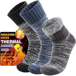 Welwoos Thermosocken Warme Wintersocken Dicke Kuschelsocken Skisocken Arbeitssocken Outdoorsocken Weihnachtssocken Damen Herren Socken Geschenke Weihnachten Winter Christmas Socks(Blau,L) von Welwoos