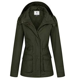 WenVen Damen Lässige Freizeit Jacke Klassisch Militär Jacke Reverskragen Übergangsjacke Reißverschluss Windbreaker Mantel Grün M von WenVen