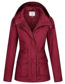 WenVen Damen Leicht Outdoor Jacke Reißverschluss Windbreaker Mantel Cargo Fracht Lodenjacke Militärfracht Windjacke Rot M von WenVen