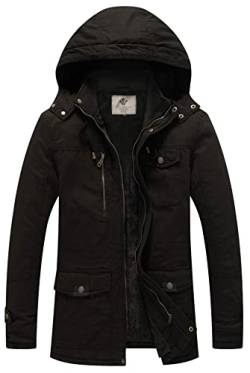 WenVen Herren Fleece Futter Parka Baumwolle Mäntel Fleece Futter Jacke Bequem Freizeit Jacke Schwarz S von WenVen