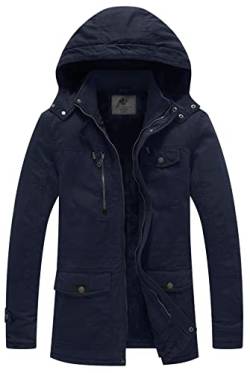 WenVen Herren Fleece Futter Parka Baumwolle Mäntel Outdoor Sport Mäntel Bequem Freizeit Jacke Navy S von WenVen