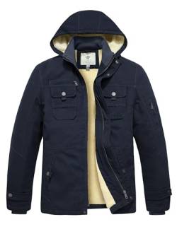 WenVen Herren Fleece Futter Parka Gefüttert Kapuze Jacke Mode Lang Parka Quilted Gesteppt Mantel Blau S von WenVen