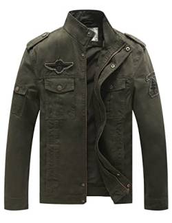 WenVen Herren Leicht Baumwolle Jacken Klassisch Military Jacke Militärfracht Lodenjacke Militär Stil Oberbekleidung Grün XL von WenVen