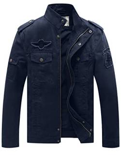 WenVen Herren Leicht Outdoor Jacke Lässige Freizeit Windjacke Military Baumwolle Jacken Militärfracht Oberbekleidung Blau XL von WenVen