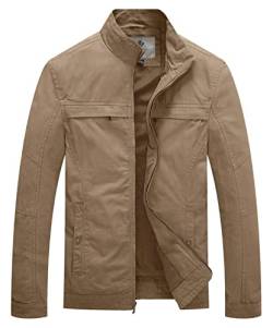 WenVen Herren Militär Jacke Leicht Jacke Übergang Feldjacke Cargojacken Kurzjacke Jacke Büro Cotton Jacke Blouson Baumwolle Jacke Sommerjacke Kahki M von WenVen