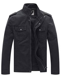 WenVen Herren Military Jacke Vintage Jacke Übergang Feldjacke Cargojacken Kurzjacke Jacke Büro Cotton Jacke Blouson Baumwolle Jacke Frühling Grau M von WenVen