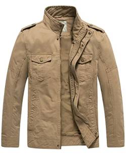 WenVen Herren Military Jacke Vintage Jacke Übergang Feldjacke Cargojacken Kurzjacke Jacke Büro Cotton Jacke Blouson Baumwolle Jacke Frühling Kahki M von WenVen