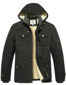 WenVen Herren Warm Winter Jacke Gefüttert Kapuze Jacke Mode Lang Parka Klassisch Militär Jacke Grün XL von WenVen