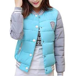 Damen Kurze Daunenjacke mit Rundhals Gepolsterte Baseball Jacke Bomberjacke Warme Winterjacke Himmelblau M von Wenchuang