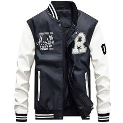 Herren Pu Lederjacke Stehkragen Slim Fit Baseball Jacke Stilvolle Mantel Oberbekleidung Weiß L von Wenchuang