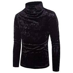 Herren Samt Einfarbig Slim Fit Rollkragen Pullover Sweatshirt Strickpullover L Schwarz von Wenchuang