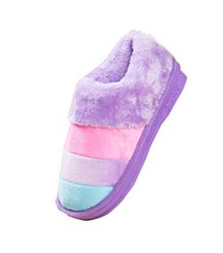 Wenchuang Damen Winter Wärme Bequem Plüsch Leicht Slippers Gestreift Fleece Gefüttert Hausschuhe Violett von Wenchuang