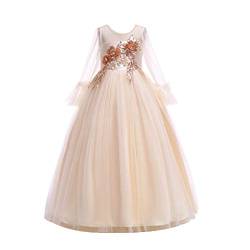 Wenchuang Mädchen Langarm Spitze Tüll Prinzessin Prom Ballkleid Partei Lang Formale Kleider 140cm Champagner von Wenchuang