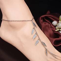 Wendalern Boho Barfuß Sandalen Fußkettchen Silber Blätter Zehenring Knöchelkette Strand Hochzeit Knöchel Armband Geschichtet Blatt Fußkettchen Fußkette Schmuck Für Frauen Mädchen von Wendalern