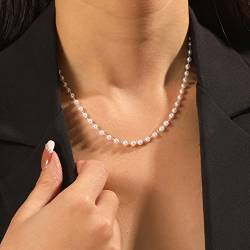 Wendalern Boho Perlen Choker Halskette Silber Perlenkette Süßwasser Zuchtperlen Halskette Vintage Dünne Schlüsselbein Halskette Schmuck für Frauen und Mädchen von Wendalern