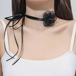 Wendalern Boho Samt Choker Halskette Langes Band Satin Blume Kragen Halskette Sexy Schwarz Kamelie Bogen Samt Spitze Kragen Choker Modeschmuck Zubehör Für Frauen Und Mädchen von Wendalern