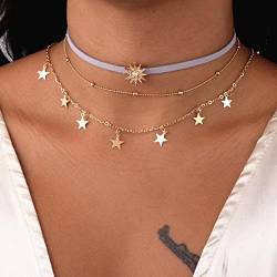 Wendalern Brauner Samt Choker Halskette Geschichtet Samt Band Kragen Choker Geschichtet Satellit Perle Choker Halskette Sexy Band Satin Stern Anhänger Halskette Schmuck Zubehör Für Frauen Mädchen von Wendalern