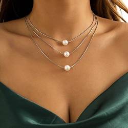 Wendalern Geschichtete Perlenkette Schwimmende Einzelne Perle Anhänger Halskette Schichtung Runde Schlange Kette Perlenkette Perle Choker Halskette Hochzeit Braut Perlenkette Schmuck Für Frauen von Wendalern