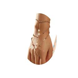 Wendalern Geschichtetes Perlen-Fingerarmband Boho-Sklavenarmbänder Goldring-Armband Verlinktes Handgeschirr-Armband Verstellbare Strandarmbänder Schmuck Für Frauen Mädchen von Wendalern