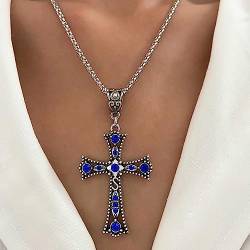 Wendalern Gothic-Diamant-Kreuz-Halskette Zierliche Blaue Kristall-Kreuz-Halskette Punk Eingelegt Zirkon Kreuz Choker Halskette Religiösen Kreuz Anhänger Halskette Y2k Schmuck Für Frauen Mädchen von Wendalern