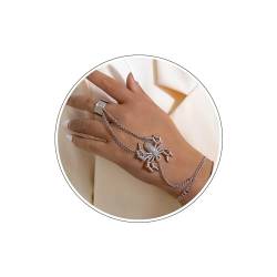 Wendalern Gothic Spider Ring Armband Handkette Silber Spinne Handkette Armband Große Spinne Finger Ring Armband Vintage Sklavenarmband Handgeschirr Hallowen Modeschmuck Für Frauen Und Mädchen von Wendalern
