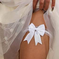 Wendalern Hochzeit Strumpfbänder für Braut weißer Spitze Strumpfband Gürtel große Satin Bogen Oberschenkel Bein Ring handgemachte Stretch Toss Strumpfband Party Porm Körper Zubehör für Frauen Mädchen von Wendalern