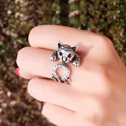 Wendalern Katze Ring Für Frauen Mädchen Einstellbar Offen Kitty-förmigen Ring Schöne Kristall Katze Tier Fingerring Kätzchen Haustier Geschenk Schmuck Für Katzenliebhaber von Wendalern