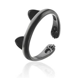 Wendalern Katze Ring Für Mädchen Frauen Einstellbar Offen Kitty-förmigen Ring Schöne Schwarze Katze Ohren Fingerring Kätzchen Haustier Geschenk Schmuck Für Katzenliebhaber von Wendalern