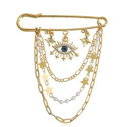 Wendalern Kristall Auge Brosche Pin Mehrschichtige Hängende Kette Anstecknadel Eleganz Cz Bösen Auge Stern Charme Brosche Glück Teufel Auge Quaste Pin Hochzeit Bouquet Abzeichen Schmuck Für Frauen von Wendalern