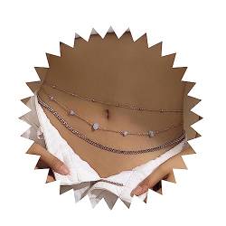 Wendalern Layered Taille Körper Kette Silber Perlen Taille Bauch Kette Afrikanischen Quarz Bikini Körper Kette Sexy Strand Bauch Körper Kette Rave Party Prom Körper Zubehör Schmuck Für Frauen Mädchen von Wendalern