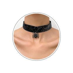 Wendalern Schwarzer Samt Choker Halskette Kristall Spinne Anhänger Halskette Kurze Breite Wildleder Choker Niedliche Spinne Tier Kragen Halskette Halloween Kostüm Zubehör Schmuck für Frauen Mädchen von Wendalern