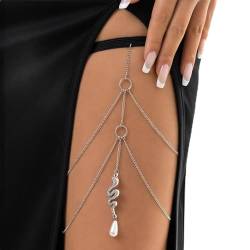 Wendalern Silber Schlange Oberschenkel Kette geschichtet Schlange Perle Bein Kette Stretch Schlange Oberschenkel Strumpfband Kette Bikini Körper Kette Rave Party Prom Körperschmuck Zubehör für Frauen von Wendalern