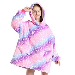 Wenlia Übergroße Hoodie Blanket für Mädchen, Kinder Flanell Sweatshirt Decke Kuschelpullover, Einhorn Warmer Pullover Tragbare Decke Eine Größe passt 7-13 Jahre alt von Wenlia