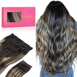 WENNALIFE Clip In Extensions Echthaar, 150g 55cm 9pcs Balayage Natürliches Schwarz bis Hellblond Clip In Extensions Hair Extensions Clip In Remy Echthaar Extensions Clip Haarverlängerung Echthaar von Wennalife